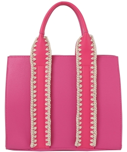 Stitch Detail Soft Leather Handle Tote CMS055-Z FUCHSIA
